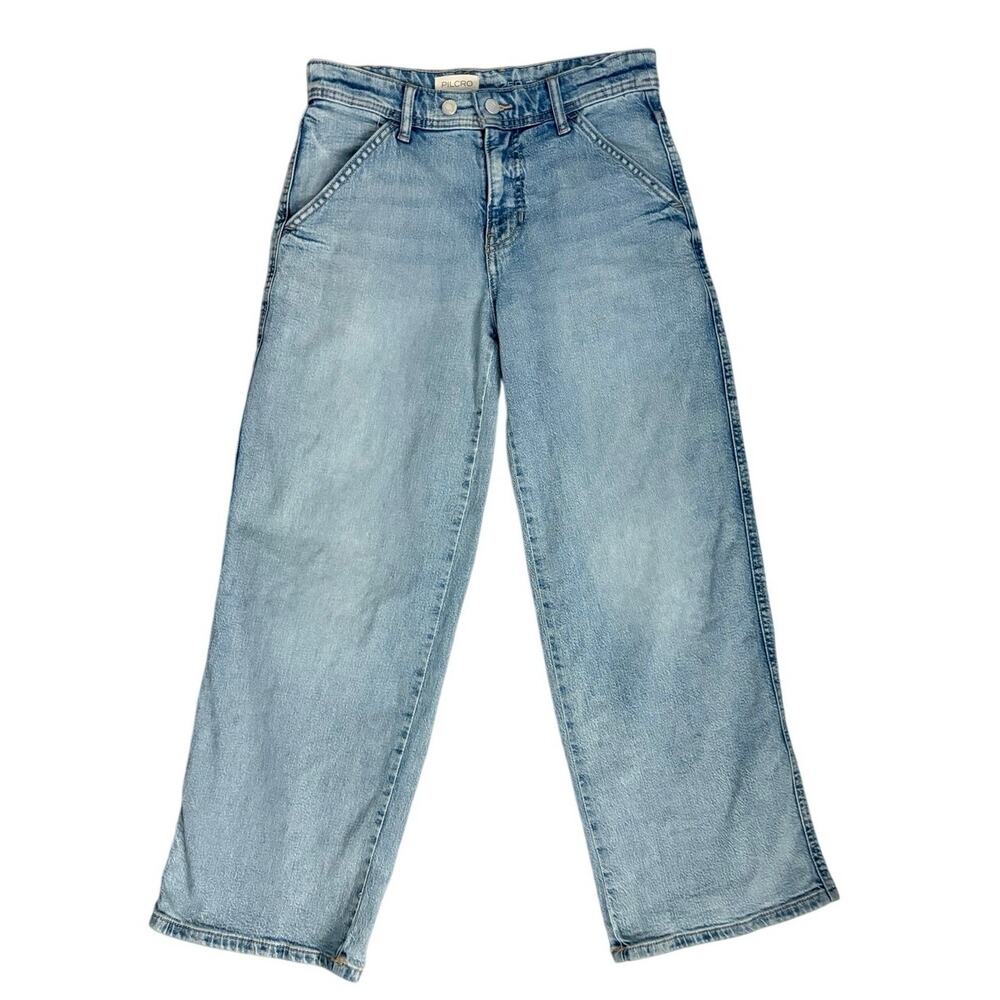 Pilcro Cross Front Waistband Wide Leg Cropped Jeans Light Wash Denim Women’s 25P